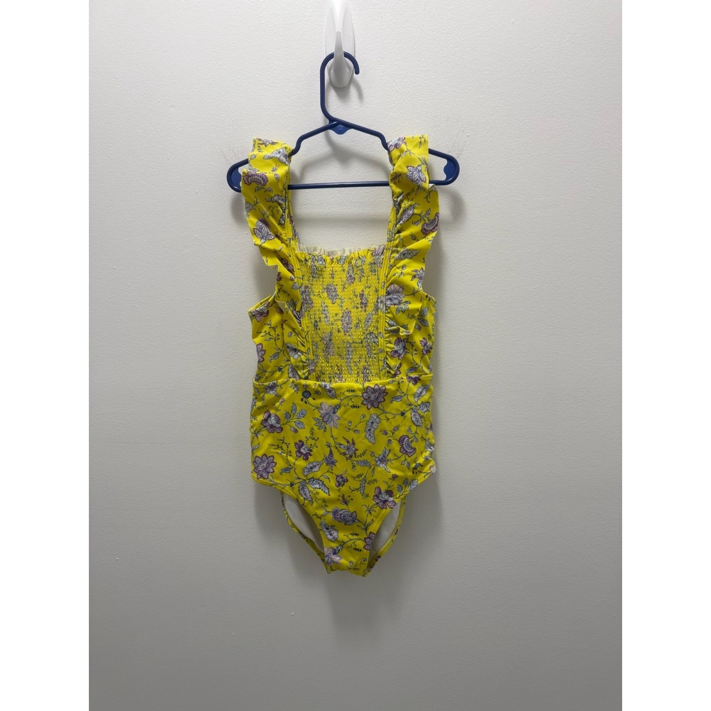 Janie and Jack Girls Yellow Floral Smocked Ruffle One Piece Swimsuit Size 10